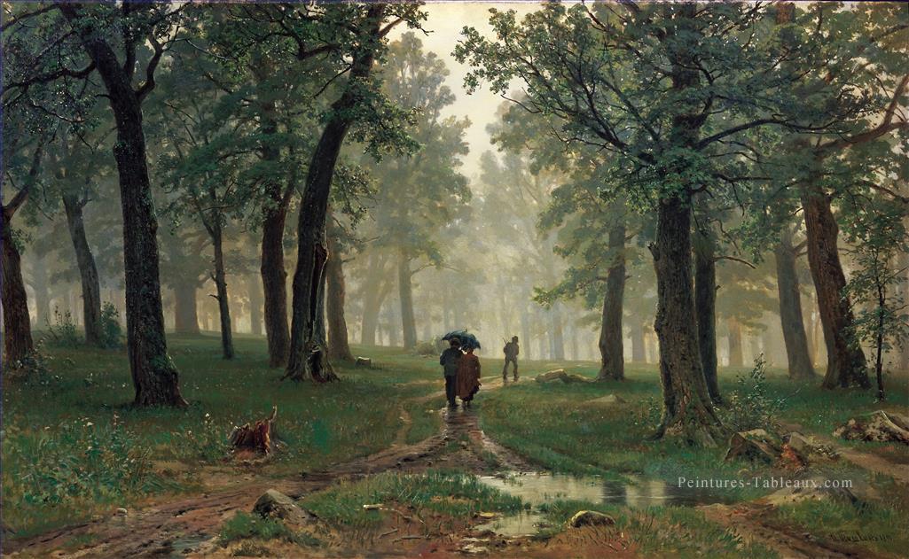 Pluie dans la forêt de chêne paysage classique Ivan Ivanovitch Peintures à l'huile